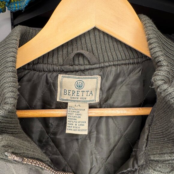 Vintage Beretta Hunting Jacket | Size L | Olive Green Suede Trim | Chore jacket - Picture 4 of 11